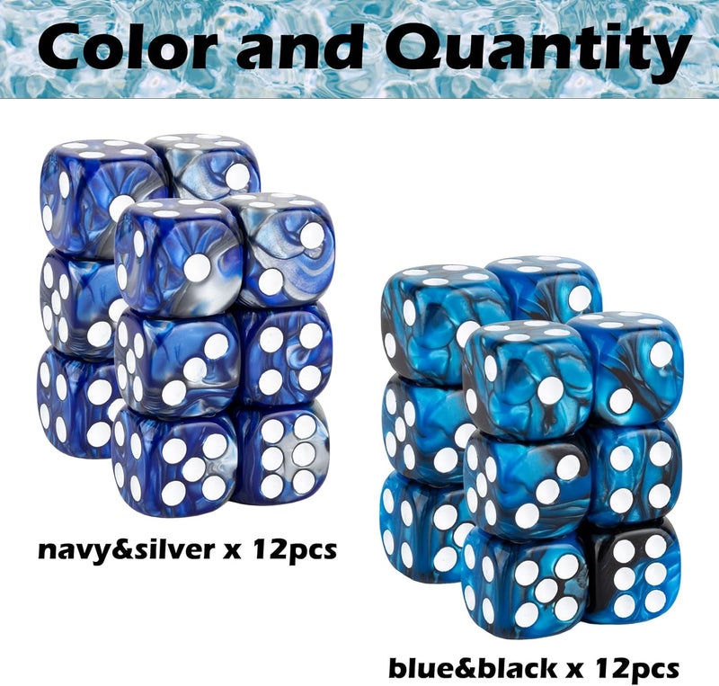 LAMJAM 24 Pieces 16mm Marble 6 Sided Dice Round Corner D6 Dice Set Card Game Dice for MTG DND Tenzi Farkle Yahtzee Bunco or Math Learning - Image 3
